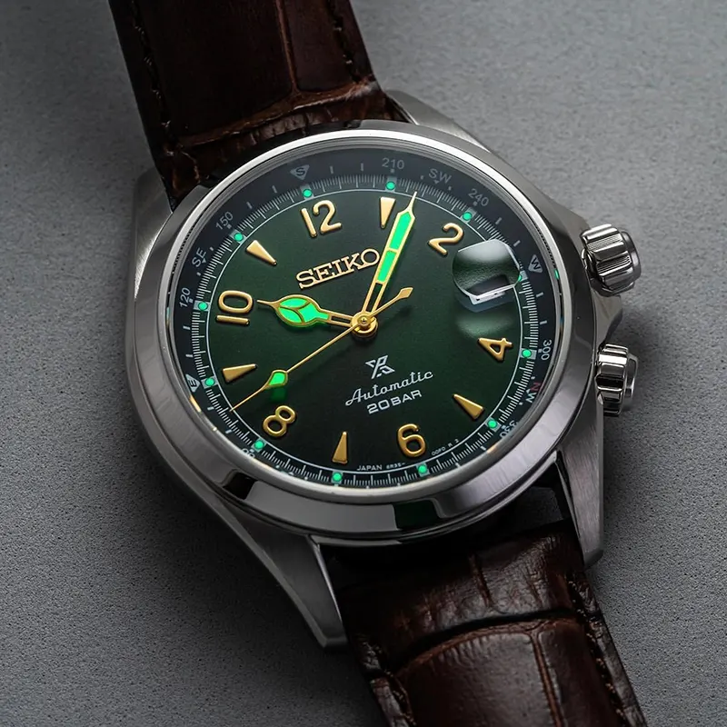 Seiko Prospex 'Alpinist' Leather Green Dial Men's Watch- SPB121J1